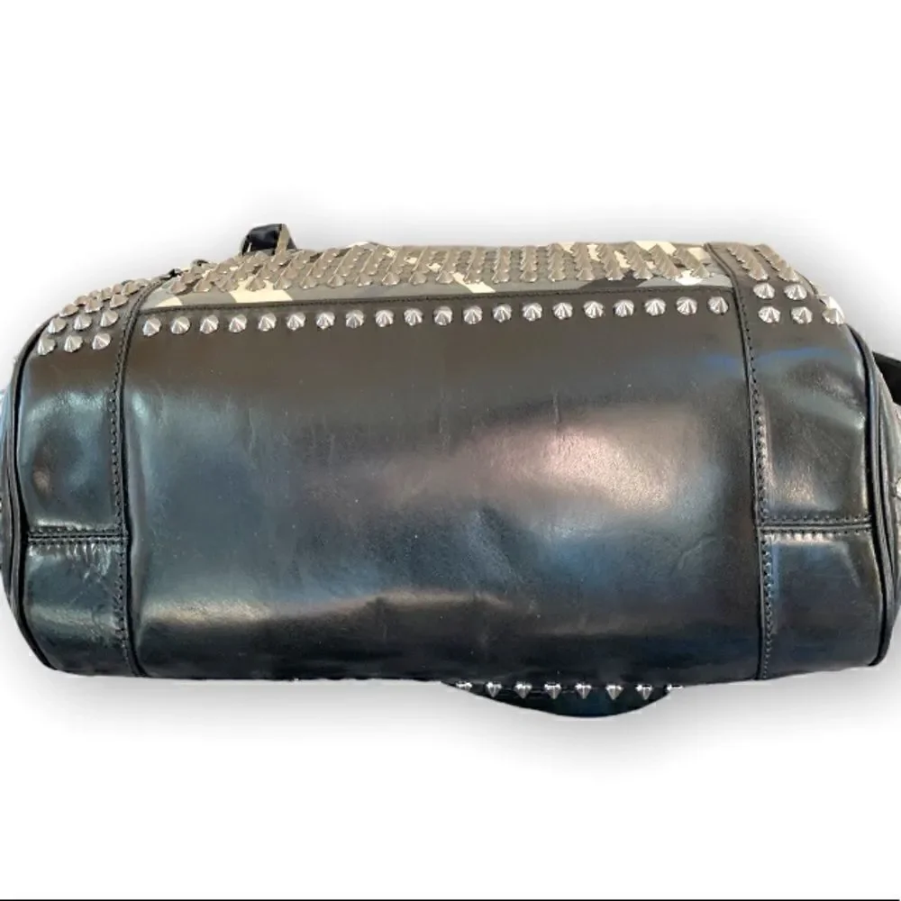 BURBERRY Nylon Beat Check Studded Medium Edenham Satchel Black